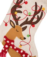 Glitzhome Led Embroidered Linen Christmas Stocking