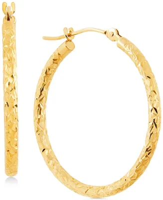 Textured Round Hoop Earrings in 10k Gold, 25mm