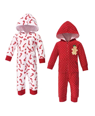 Hudson Baby Girls Fleece Jumpsuits, Coveralls, and Playsuits 2pk, Sugar Spice