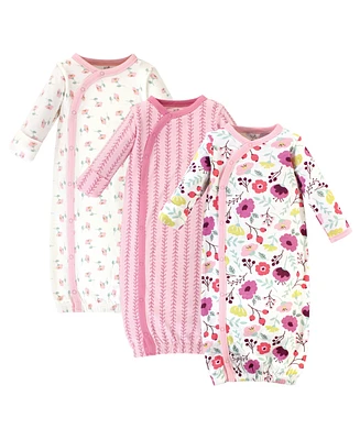 Touched by Nature Baby Girls Organic Cotton Side-Closure Snap Long-Sleeve Gowns 3pk