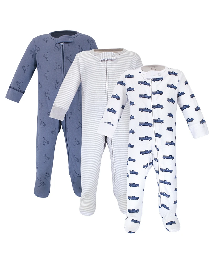 Touched by Nature Baby Boys Organic Cotton Zipper Sleep and Play 3pk, Truck, 6-9 Months