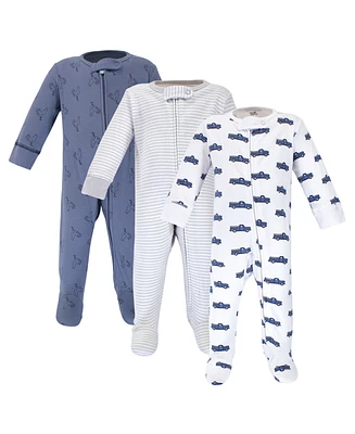 Touched by Nature Baby Boys Organic Cotton Zipper Sleep and Play 3pk, Truck, 6-9 Months