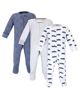 Touched by Nature Baby Boys Organic Cotton Zipper Sleep and Play 3pk, Truck, 6-9 Months