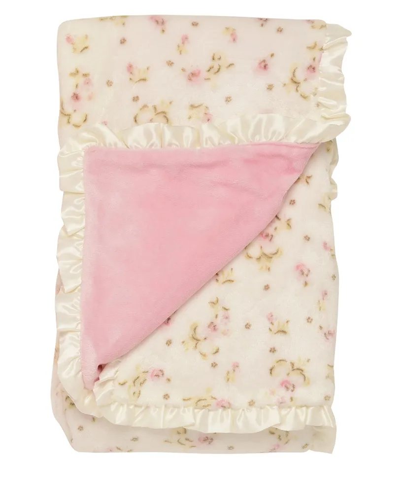 Little Me Vintage Like Rose Blanket With Satin Ruffle Trim