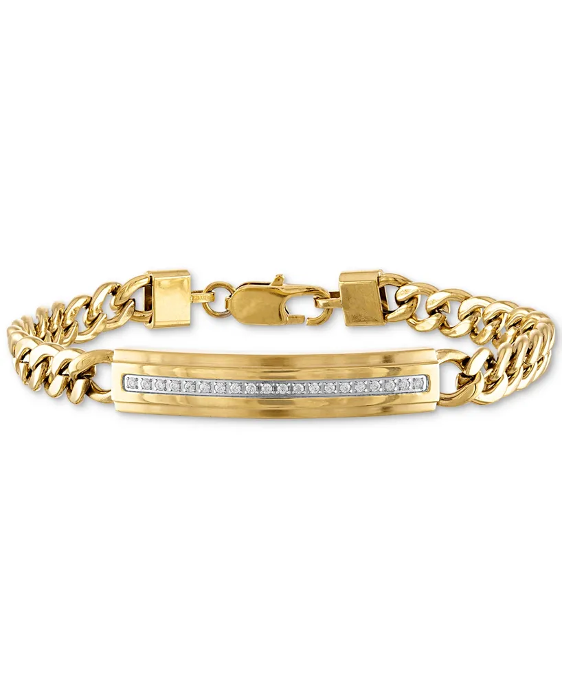 Esquire Men's Jewelry Diamond Id Plate Bracelet (1/5 ct. t.w.) in Gold-Tone Stainless Steel, Created for Macy's