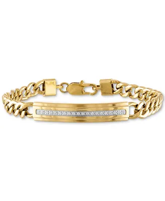 Esquire Men's Jewelry Diamond Id Plate Bracelet (1/5 ct. t.w.) in Gold-Tone Stainless Steel, Created for Macy's