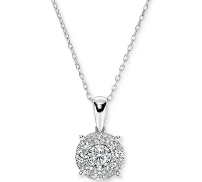 Diamond Miracle Plate Halo Cluster 18" Pendant Necklace (1/2 ct. t.w.) in 14k White Gold