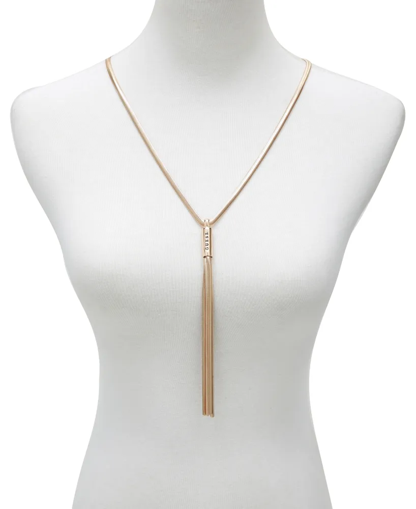 Guess Gold-Tone Logo & Tassel Snake-Chain Lariat Necklace, 28" + 2" extender