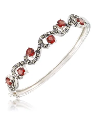 Marcasite and Garnet (5 ct. t.w.) Bangle in Sterling Silver