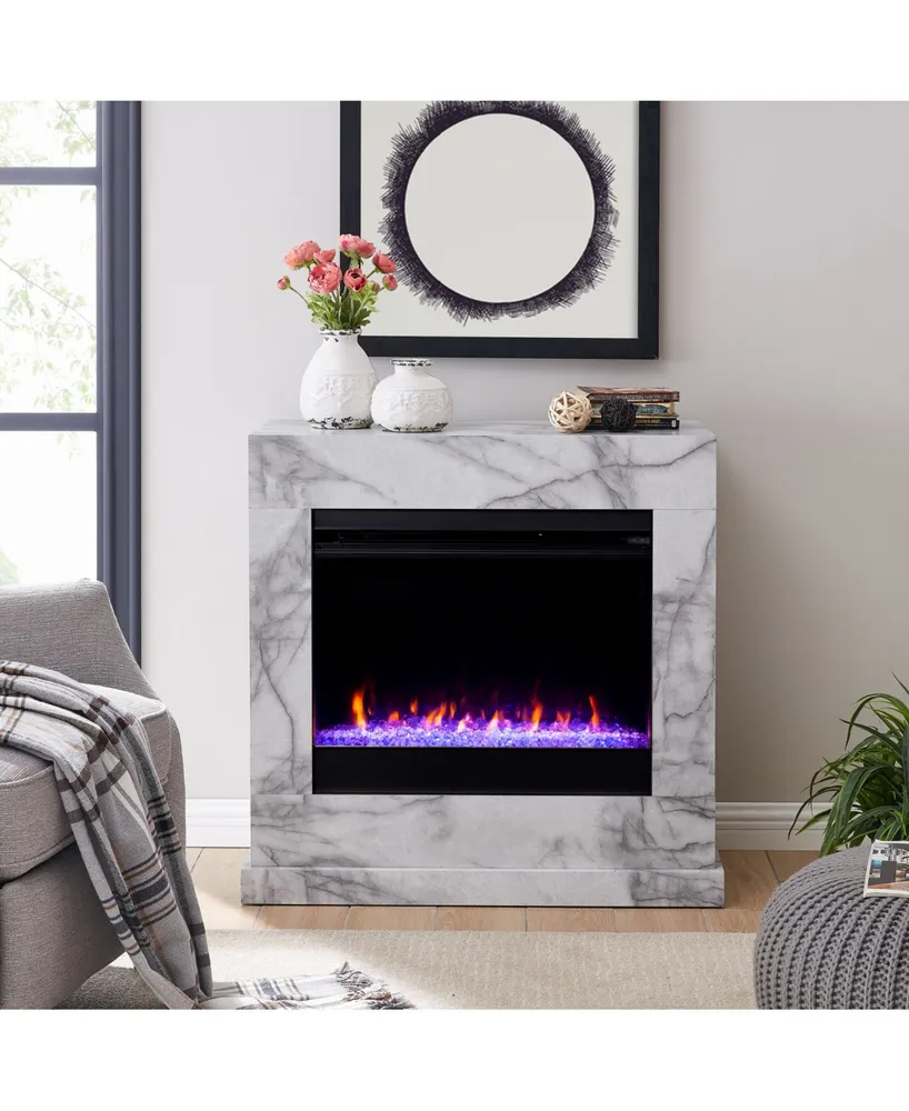 Southern Enterprises Ileana Faux Marble Color Changing Electric Fireplace