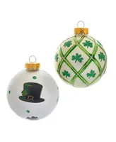 Kurt Adler 80MM Silver and Light Green St. Patrick Glass Ball Ornaments, 6 Piece Box