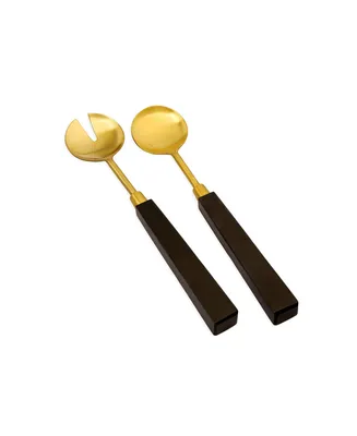 Classic Touch Set of 2 Gold-Tone Salad Servers with Black Stone Handles
