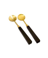 Classic Touch Set of 2 Gold-Tone Salad Servers with Black Stone Handles