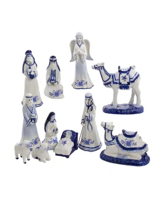 Kurt Adler 1.97-6.7-Inch Porcelain Delft Blue Nativity Set, 11-Piece Set