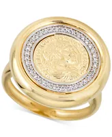 Diamond Coin Statement Ring (1/4 ct. t.w.) in 14k Gold-Plated Sterling Silver