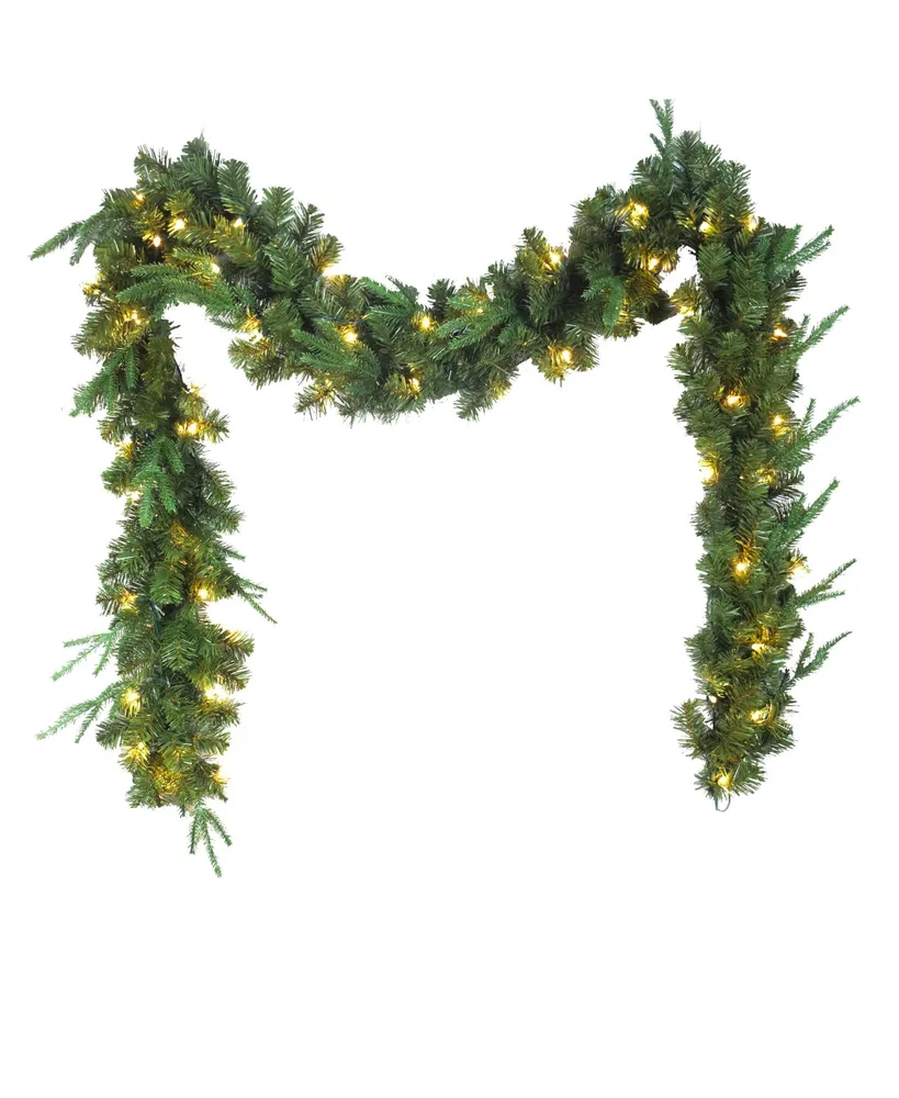 Kurt Adler 9-Foot Sierra Green Garland With 50 Warm White Led Lights