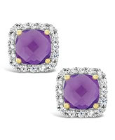 Garnet (1-1/2 ct. t.w.) and Lab Grown White Sapphire (1/5 Halo Stud Earrings 10k Yellow Gold. Also Available Amethyst (1