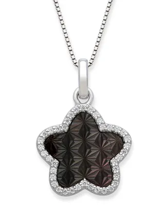 Black Mother of Pearl 13mm and Cubic Zirconia Star Shaped Pendant with 18" Chain in Sterling Silver