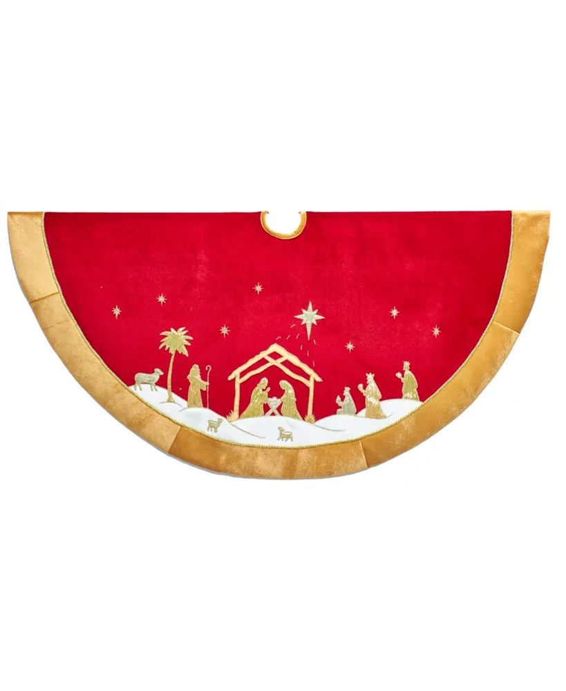 Kurt Adler 48-Inch Red and Gold Religious Tree Skirt