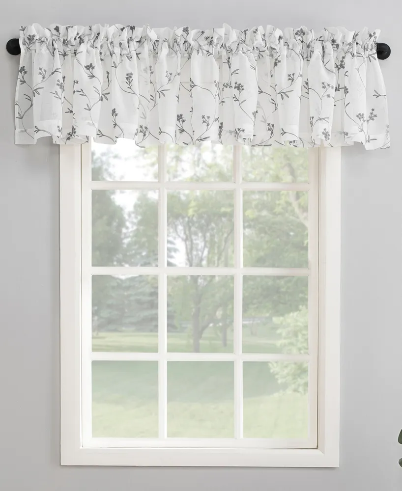 Delia Embroidered Floral Sheer Rod Pocket Curtain Valance