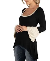 24Seven Comfort Apparel Swing High Low Bell Sleeve Maternity Tunic Top