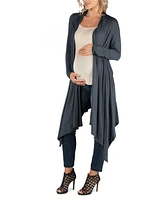 24Seven Comfort Apparel Long Sleeve Knee Length Open Maternity Cardigan