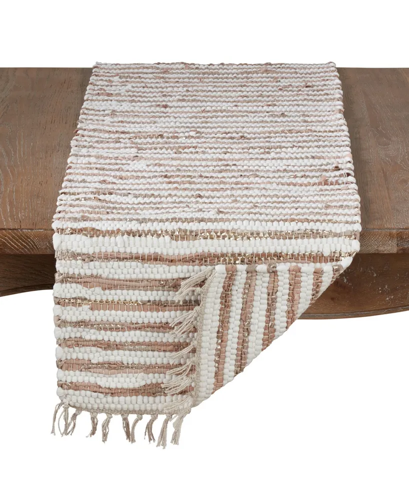 Saro Lifestyle Leather and Cotton Woven Chindi Table Runner