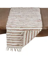 Saro Lifestyle Leather and Cotton Woven Chindi Table Runner