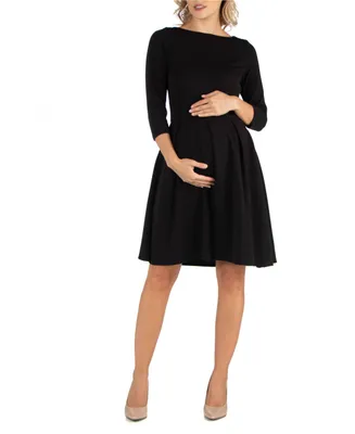 24Seven Comfort Apparel Knee Length Fit N Flare Maternity Dress with Pockets