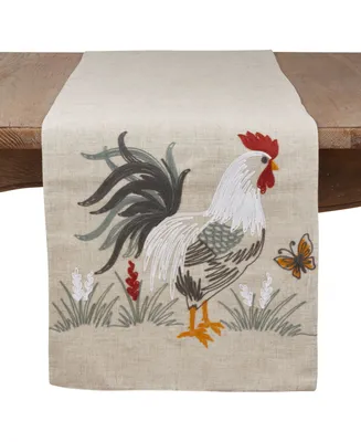 Saro Lifestyle Long Table Runner with Embroidered Rooster Design
