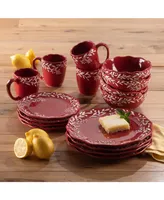 American Atelier Bianca Mistletoe Red and White Ceramic 16-Piece Dinnerware Set