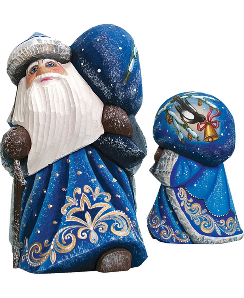 G.DeBrekht Woodcarved and Hand Painted Santa Midnight Yuletide Chorus with Bag Figurine