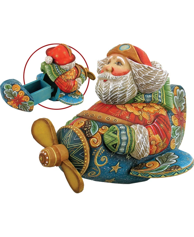 G.DeBrekht Surprise Box Aviator Santa Figurine