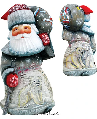 G.DeBrekht Woodcarved and Hand Painted Delightful Polar Bear Santa Figurine