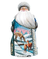 G.DeBrekht Woodcarved and Hand Painted Santa Deer Crossing Santa Figurine