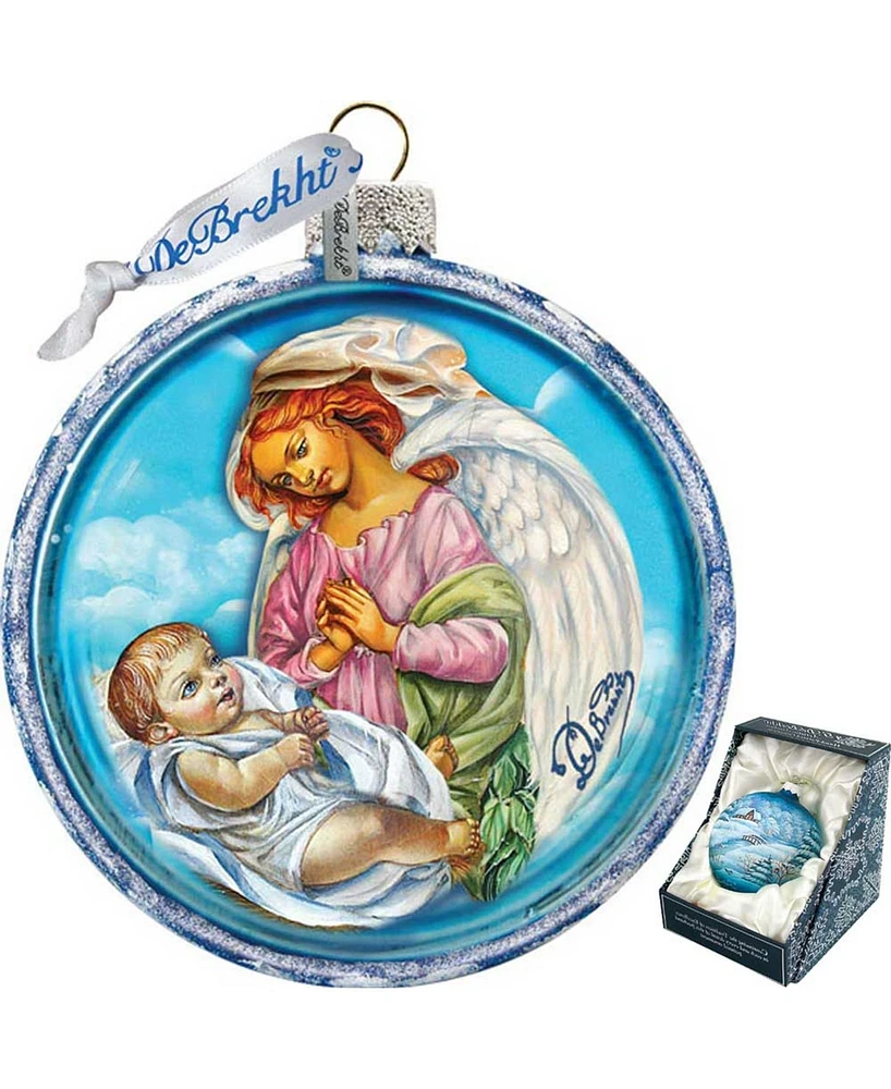 G.DeBrekht Jesus and Angel Cut Ball Glass Ornament