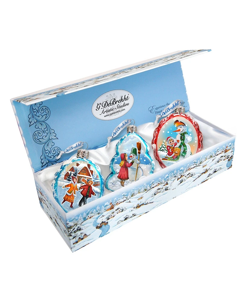 G.DeBrekht Winter Fun Glass Ornament - Set of 3