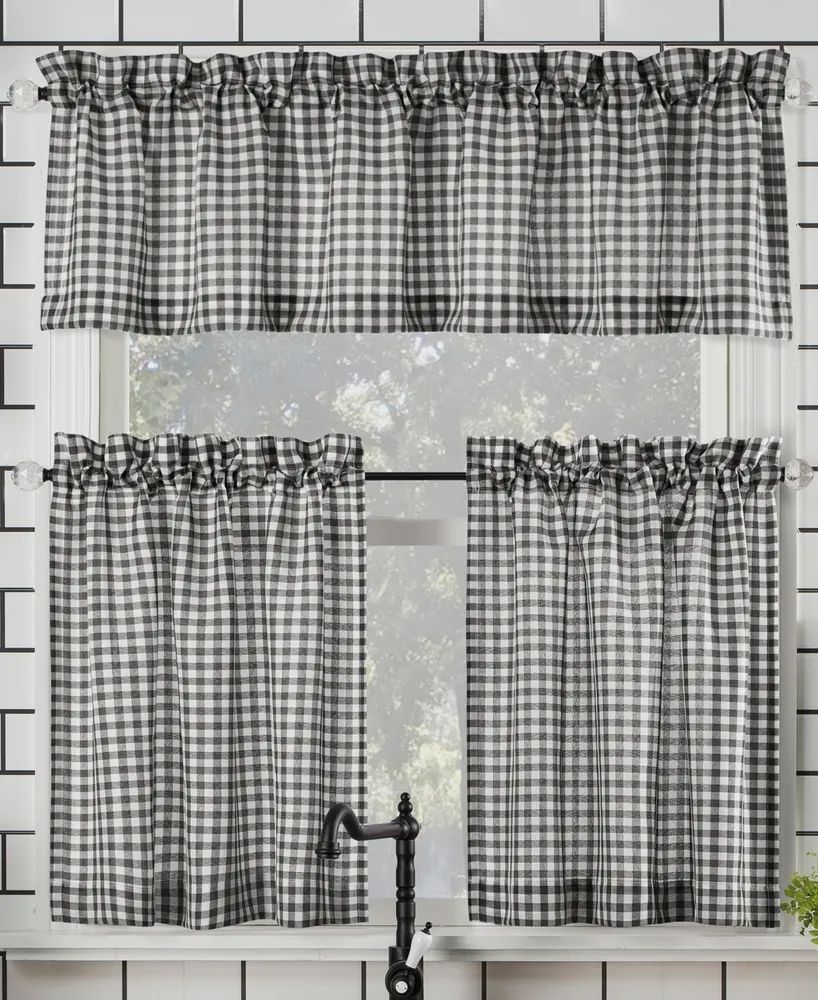 Parkham Farmhouse Plaid Semi-Sheer Rod Pocket Kitchen Curtain Valance and Tiers Set