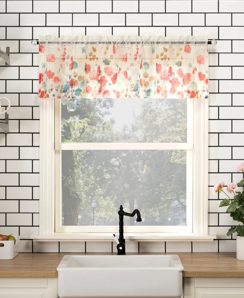 Rosalind Watercolor Floral Semi-Sheer Rod Pocket Kitchen Curtain Valance