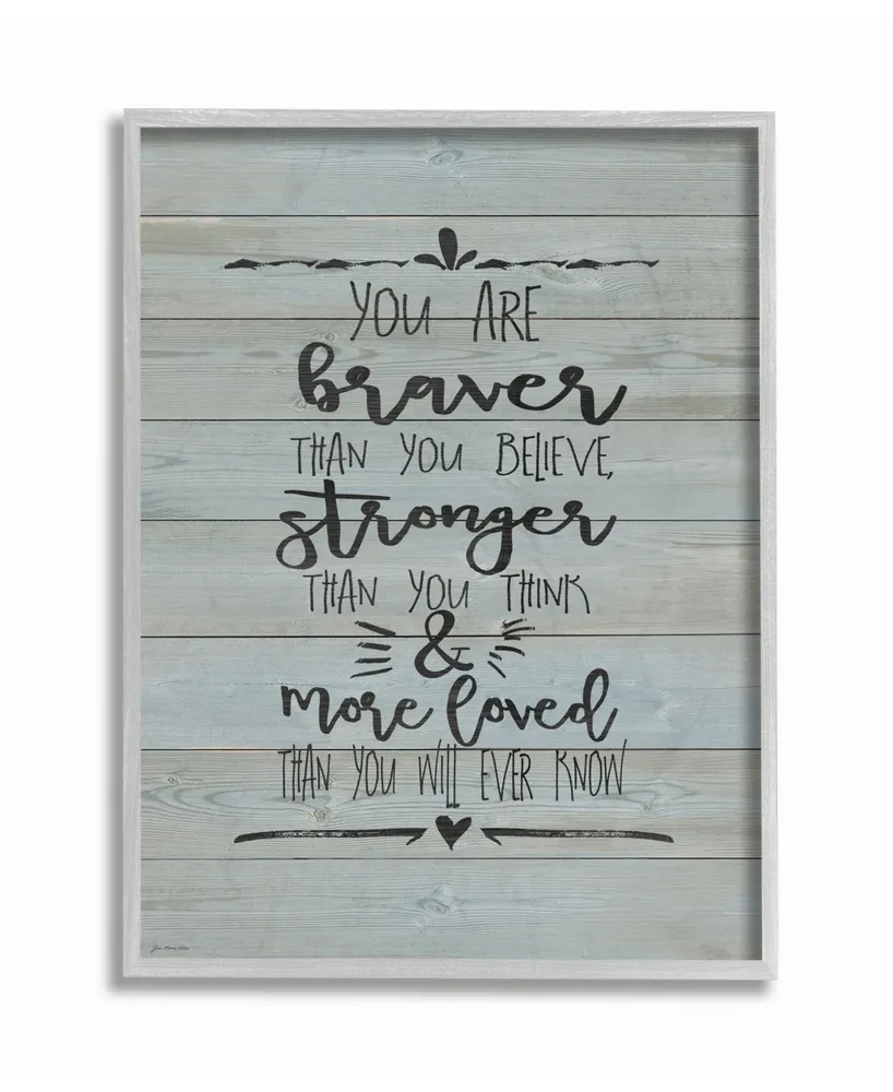 Stupell Industries You Are Braver Stronger and More Loved Gray Framed Texturized Art, 16" L x 20" H