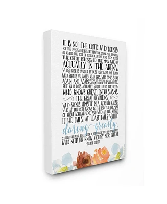 Stupell Industries It Is Not The Critic Who Counts Roosevelt Floral Quote, 30" L x 40" H