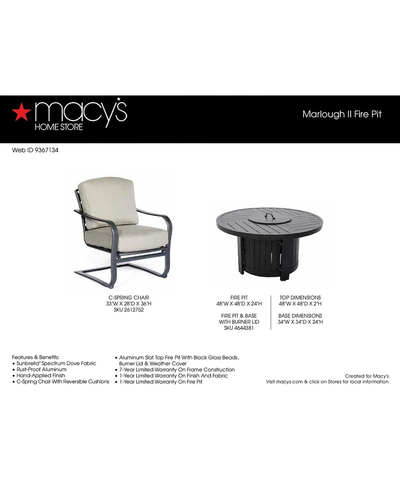 Closeout! Marlough Ii Round Fire Pit, Created for Macy's