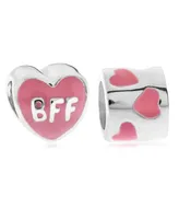 Rhona Sutton 4 Kids Children's Enamel Bff Hearts Bead Charms - Set of 2 in Sterling Silver