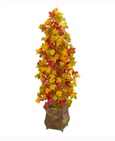 Nearly Natural 41in. Autumn Maple Artificial Tree in Decorative Metal Planter