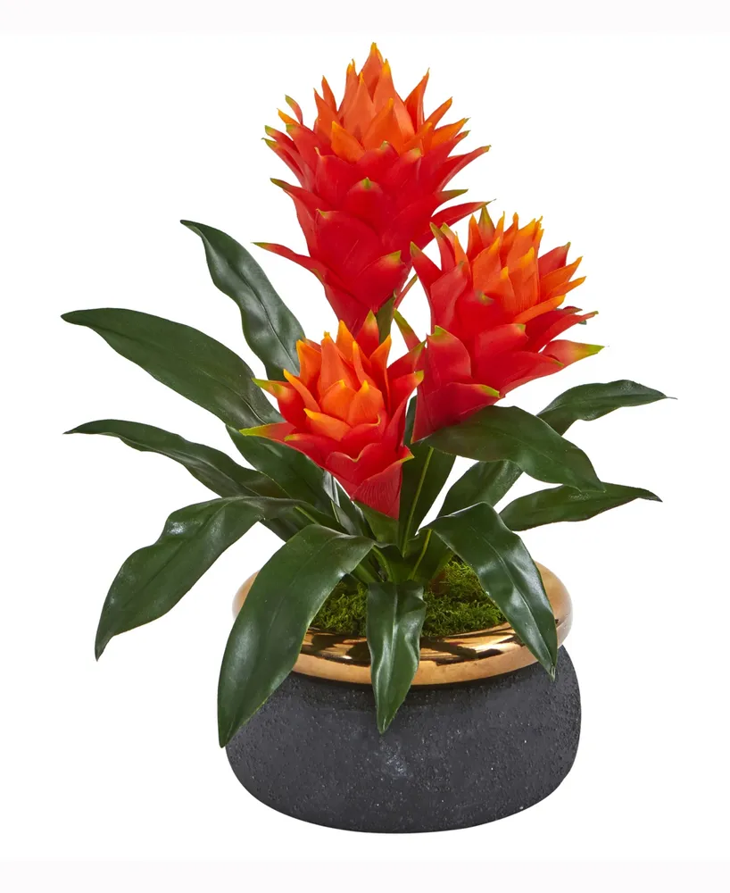 Nearly Natural 14in. Triple Bromeliad Artificial Plant in Stoneware Planter