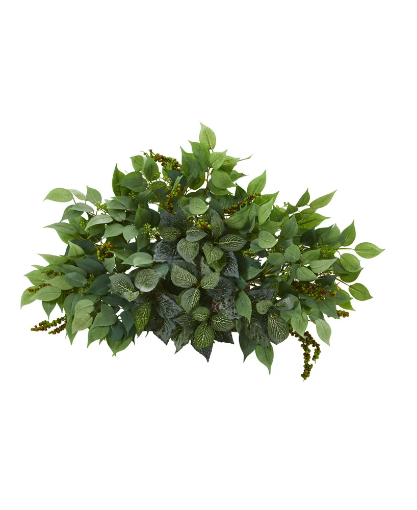 Nearly Natural 20in. Mixed Ficus and Fittonia Artificial Ledge Plant