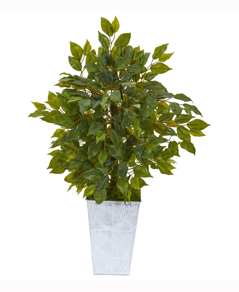 Nearly Natural 17in. Mini Ficus Artificial Tree in Embossed White Planter