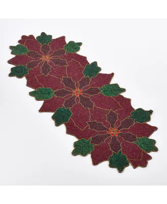 Saro Lifestyle Poinsettia Design Beaded Poinsettia Runner