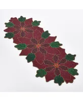 Saro Lifestyle Poinsettia Design Beaded Poinsettia Runner