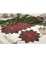 Saro Lifestyle Poinsettia Design Beaded Poinsettia Runner